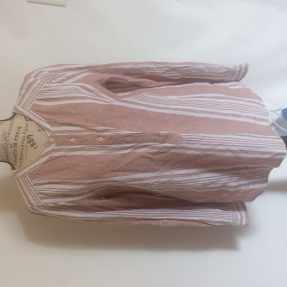 Denim & Co Linen And Viscose Blend Striped Long Sleeve Tunic Shirt